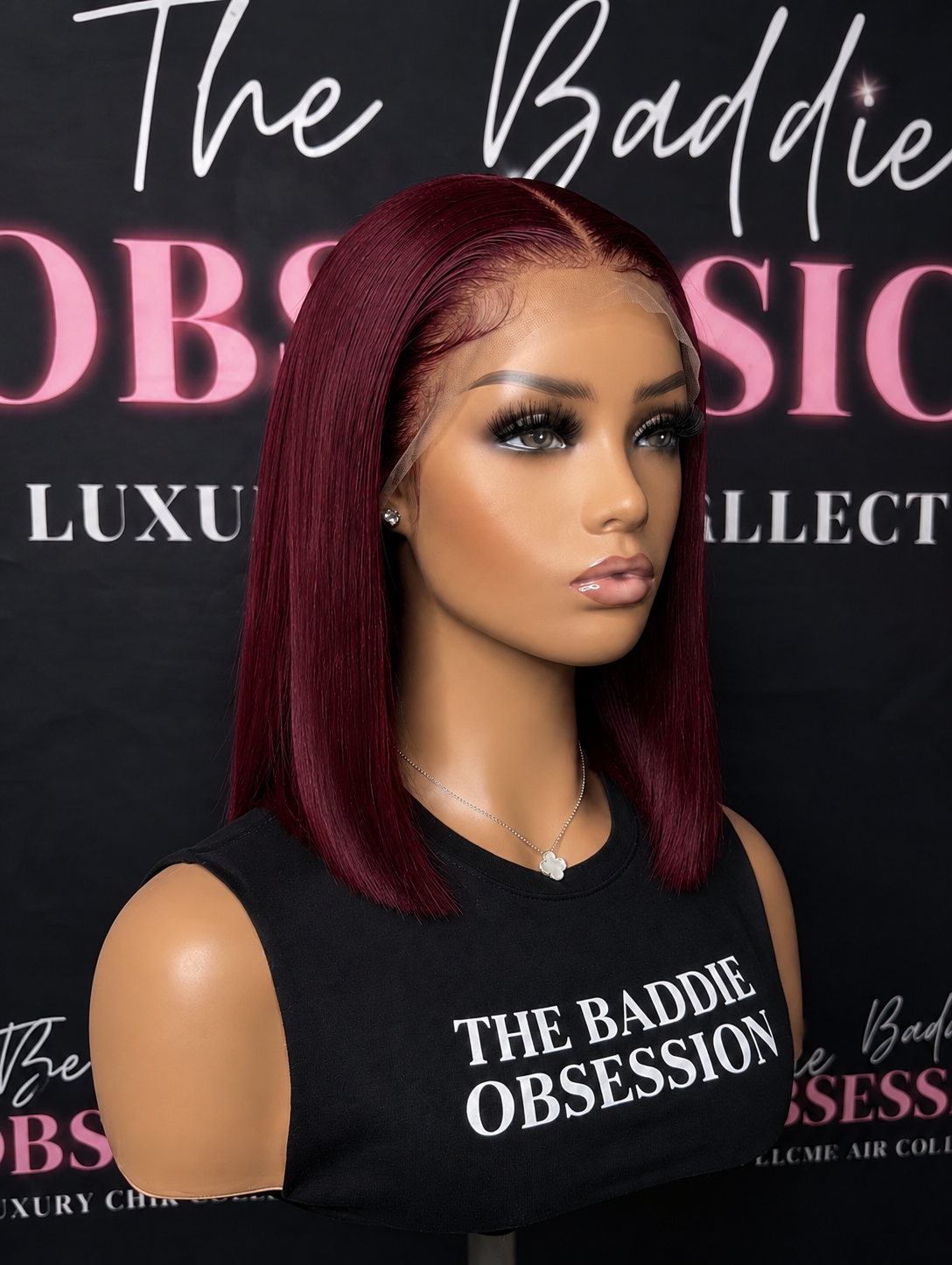 4x4 14 Inch Straight Burgundy Transparent Lace