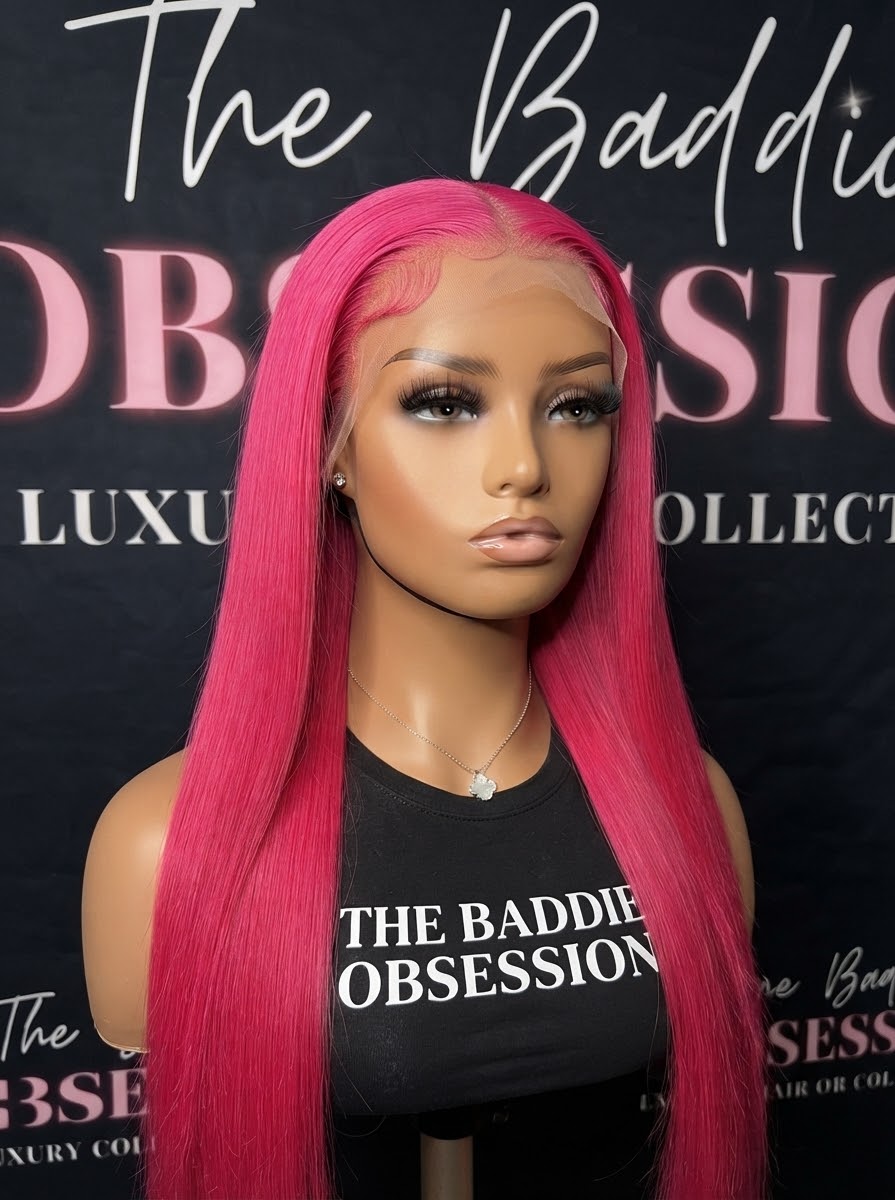13x4 Straight Hot Pink Lace Frontal Wig 180%Density