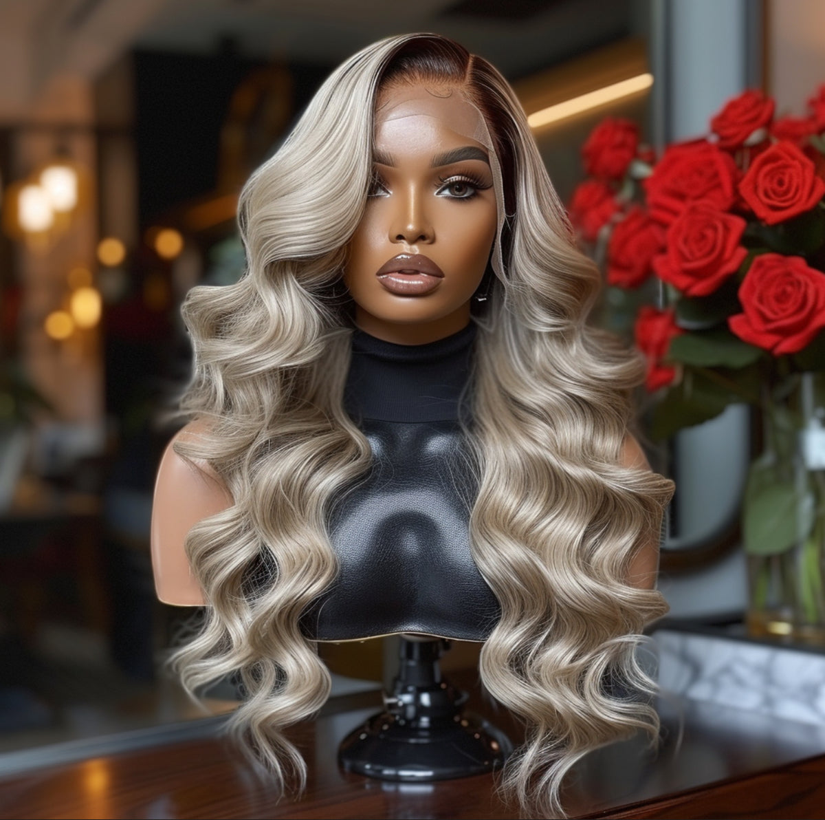 13x4 Blonde Body Wave Lace Frontal With Dark Roots 180% Density Virgin Human Hair