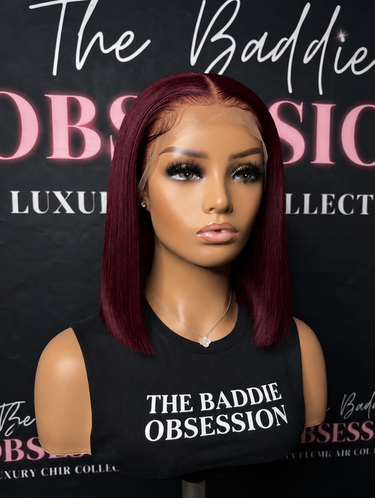 4x4 14 Inch Straight Burgundy Transparent Lace