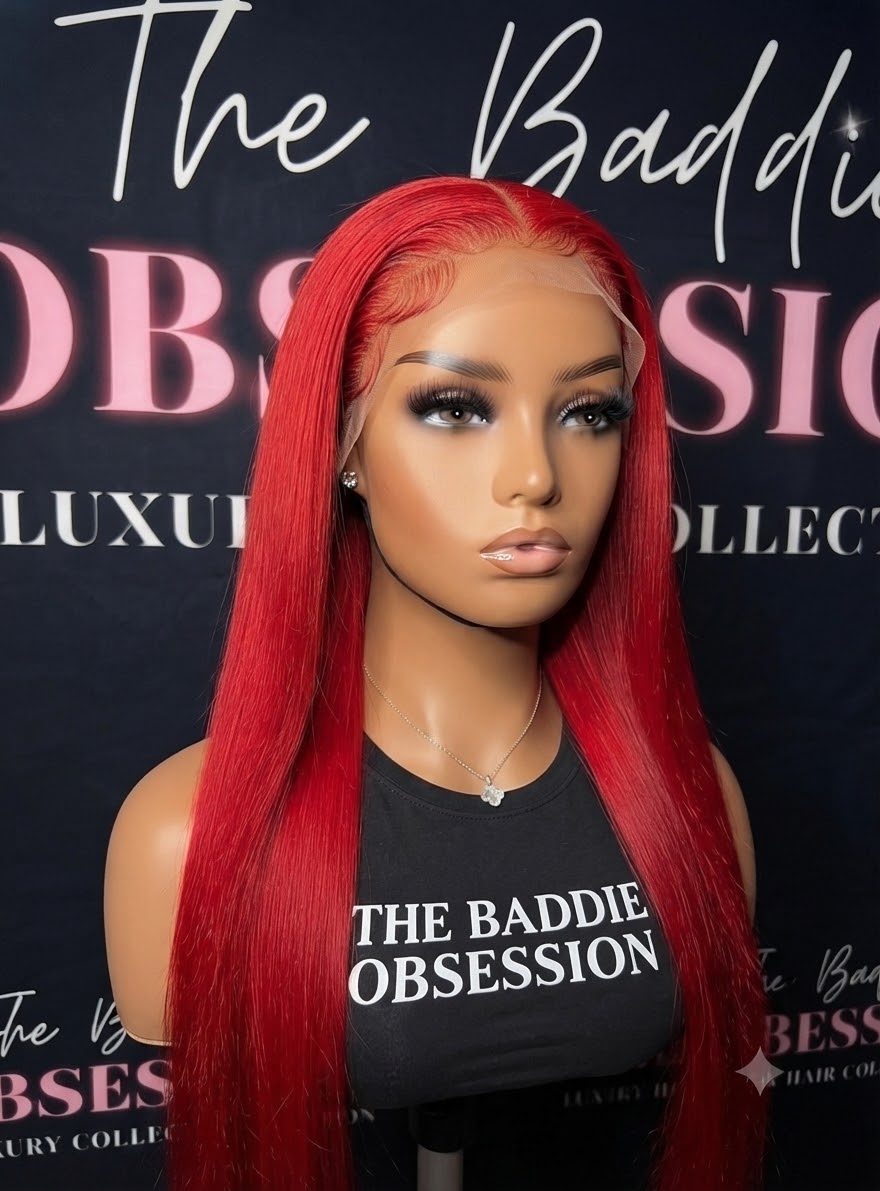 13x4 Straight Ruby Red Raw Hair Transparent Lace Frontal Wig