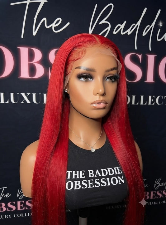 13x4 Straight Cherry Red Lace Frontal 180% Density