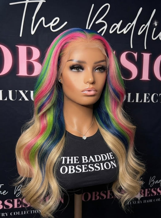 13x4 Gray & Red Straight Transparent Lace Frontal Wig