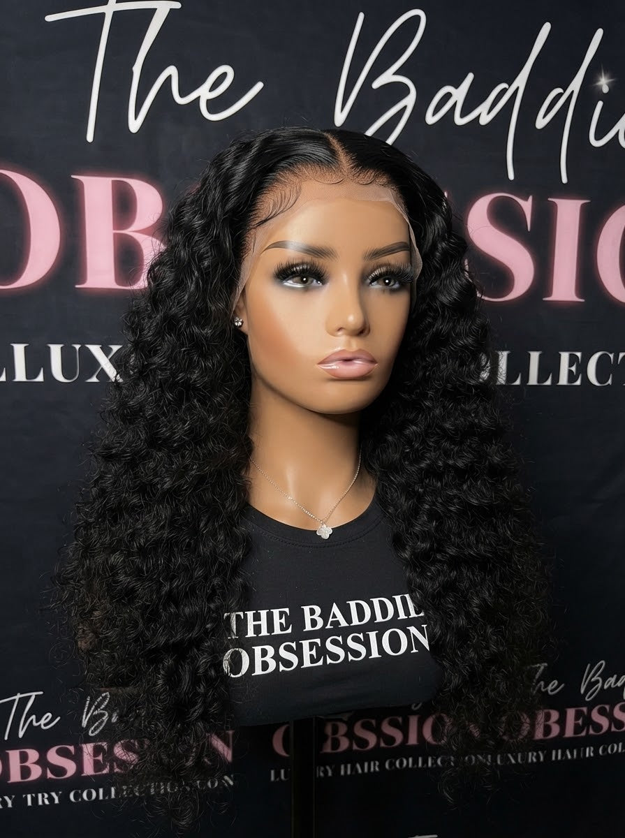 13x4 Natural Black Deep Wave Lace Frontal Transparent Wig