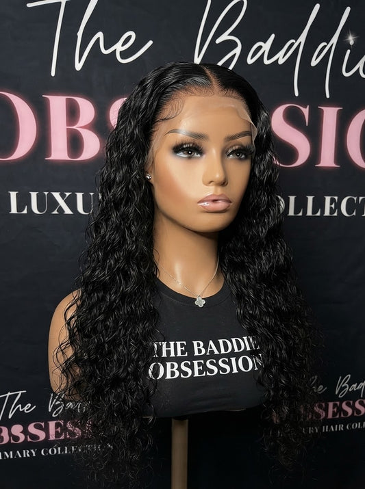 13x4 Natural Black Water Wave Transparent Lace Frontal Wig