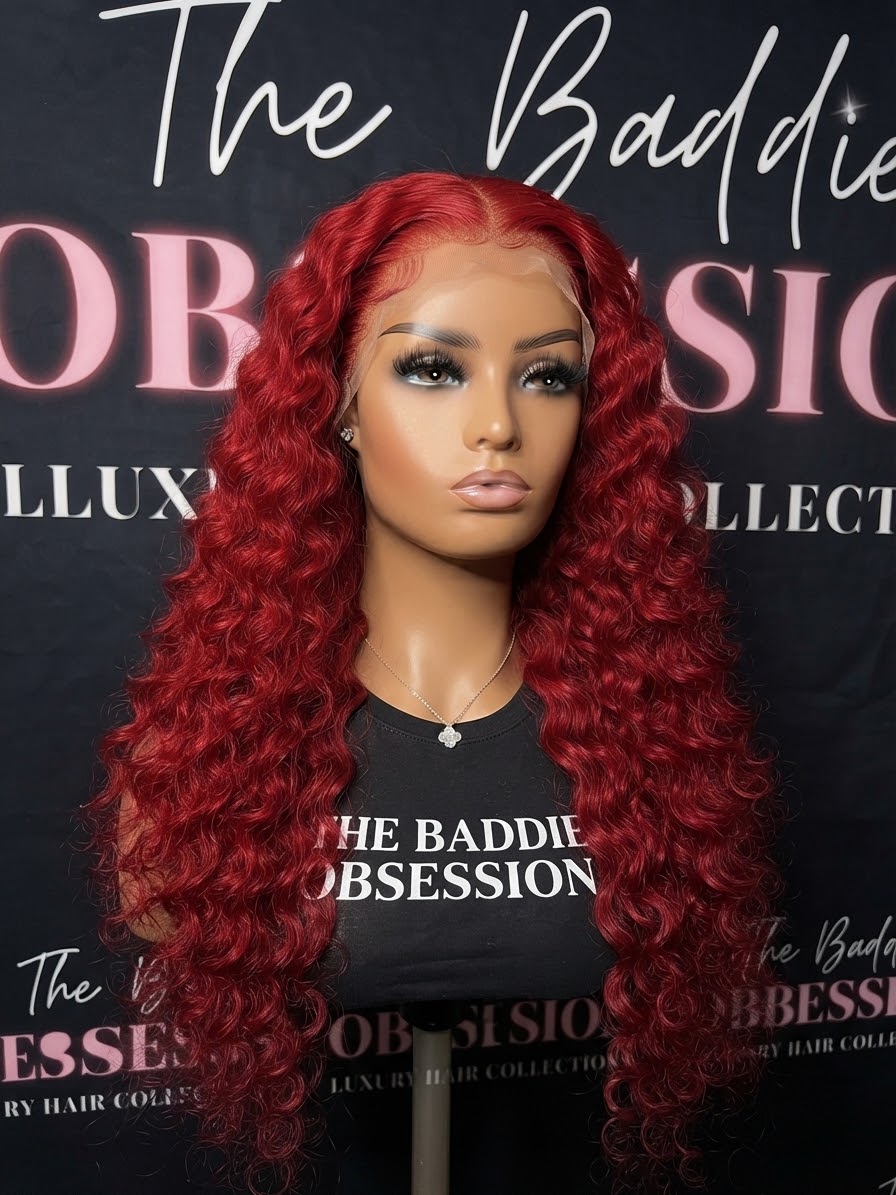 13x4 Red Wavy Raw Hair Transparent Lace Frontal Wig