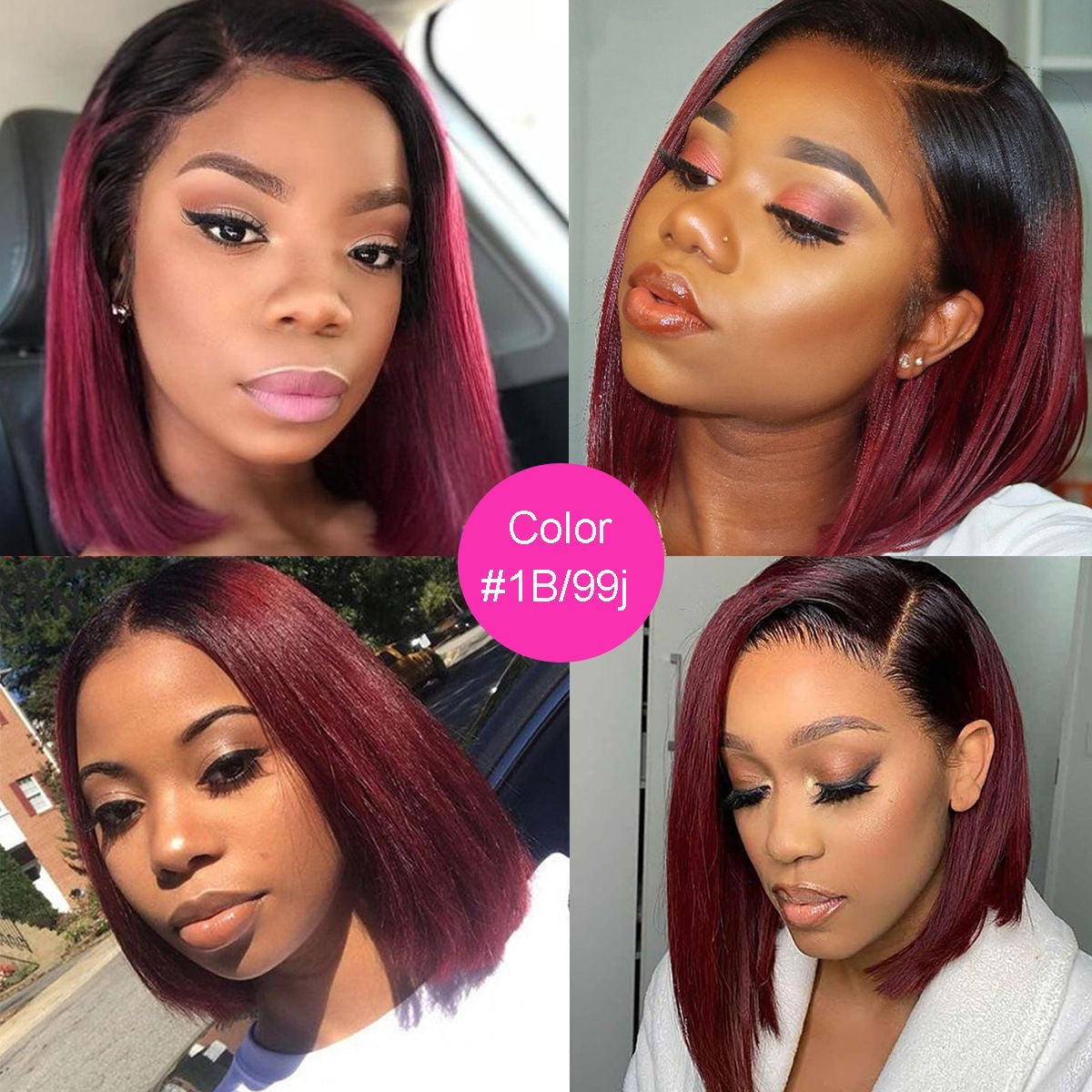 4x4 Lace Closure Wigs Ombre Color 1b 99j Straight Hair Bob Wigs